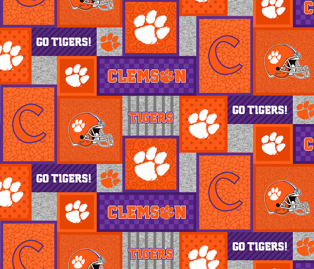 Clemson Tigers NCAA College Patch Sykel Enterprises Polyester FLEECE Fabric CLEM-1177