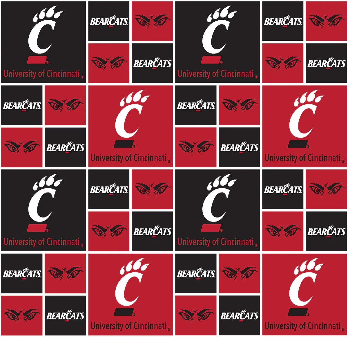 Cincinnati Bearcats NCAA College Blocks Sykel Enterprises Cotton fabric CIN-020