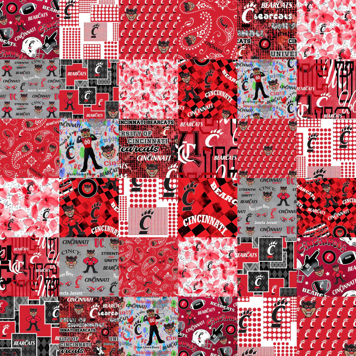 Cincinnati Bearcats NCAA College Cheater Quilt Allover 60" Sykel Cotton Fabric CIN-1363
