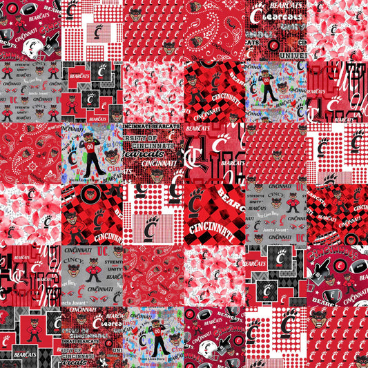 Cincinnati Bearcats NCAA College Cheater Quilt Allover 60" Sykel Cotton Fabric CIN-1363