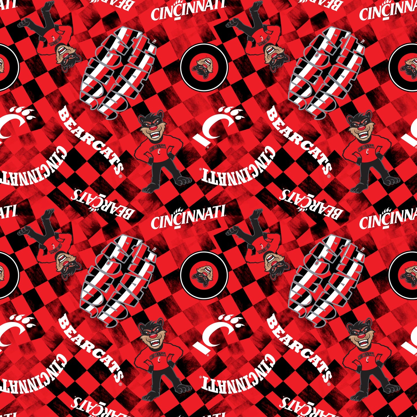 Cincinnati Bearcats NCAA College Checks Red Sykel Enterprises Canvas Duck Cloth Cotton Fabric CIN-1380-RED