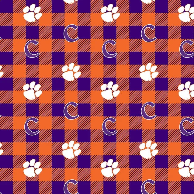 Clemson Tigers NCAA College Buffalo Plaid Sykel Enterprises Polyester FLEECE Fabric CLEM-1190