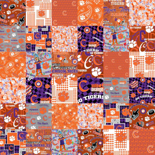 Clemson Tigers NCAA College Cheater Quilt Allover 60" Sykel Cotton Fabric CLEM-1363