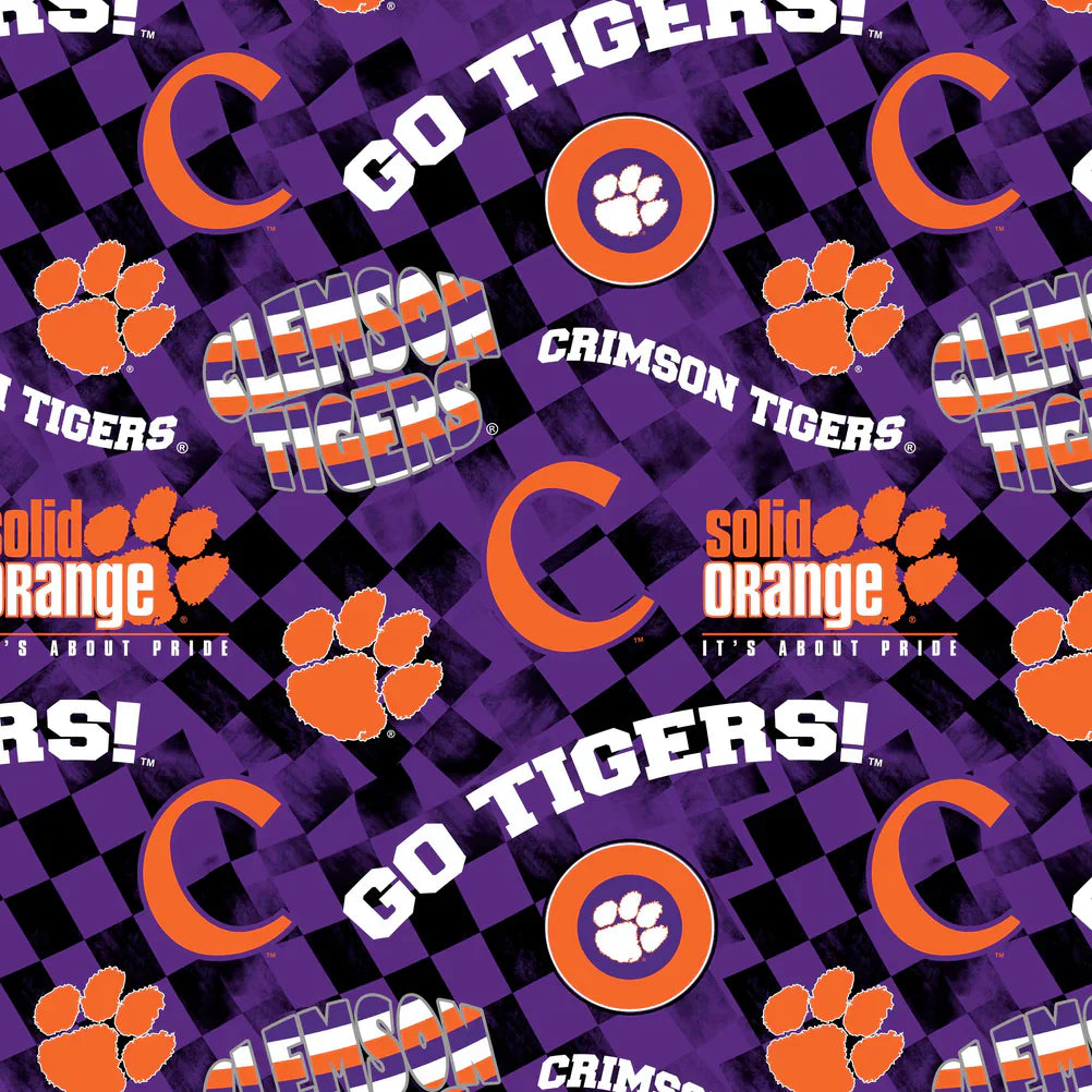 Clemson Tigers NCAA College Check Allover Sykel Cotton Fabric CLEM-1370