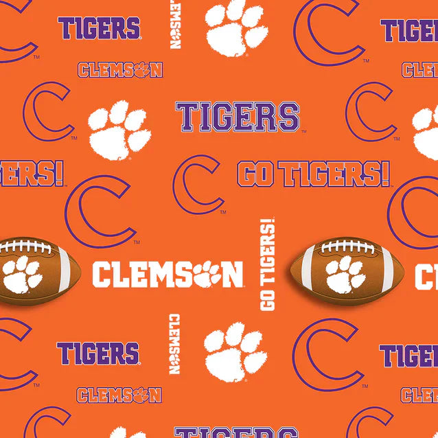 Clemson Tigers NCAA College Placed Logo Chamois Sykel Enterprises Polyester Minky Fabric CLEM-071