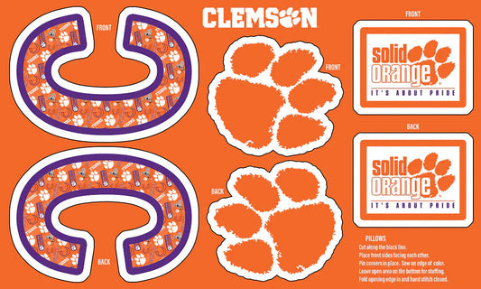 Clemson Tigers NCAA Collegiate Pillow Project 36''x60'' Sykel Polyester Minky Fabric CLEM-1359