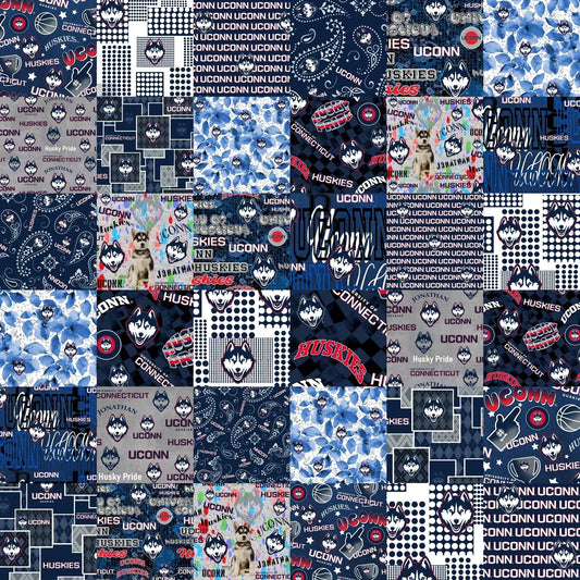 Connecticut Huskies NCAA College Cheater Quilt Allover 60" Sykel Enterprises Cotton Fabric UCON-1363