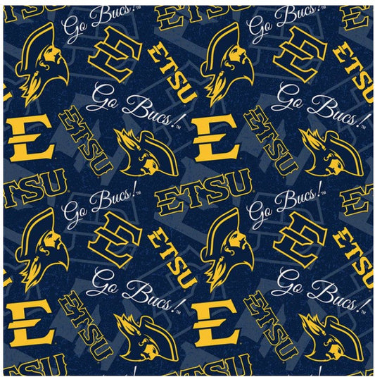 East Tennessee State University Buccaneers NCAA College Tone on Tone Blue Sykel Cotton Fabric ETSU-1178