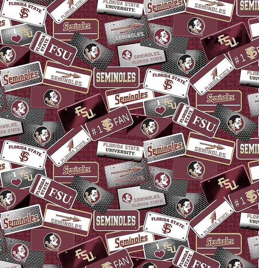 Florida State Seminoles NCAA College License Plate Sykel Cotton Quilting FSU-1210