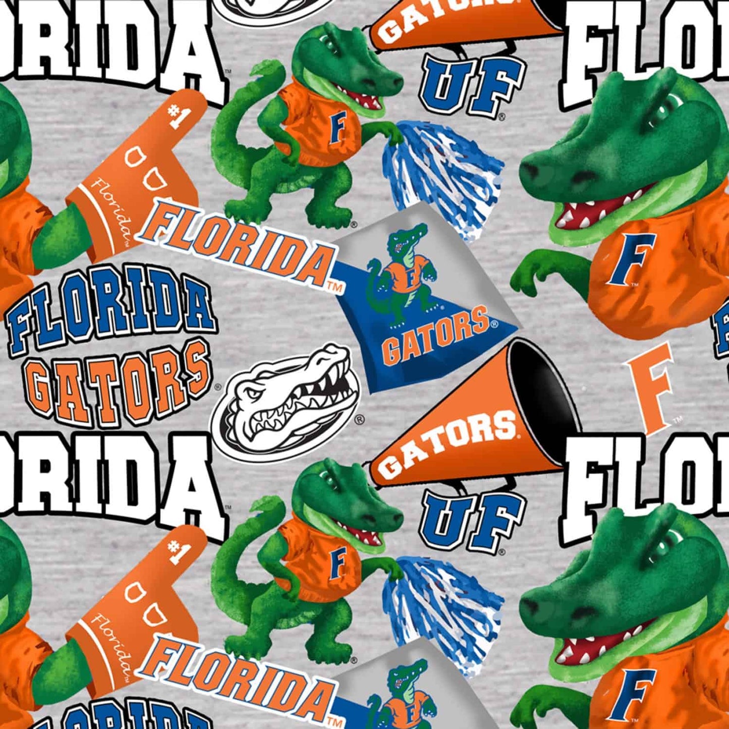 Florida Gators NCAA Collegiate Mascot Heather Gray Sykel Cotton Fabric FL-1164