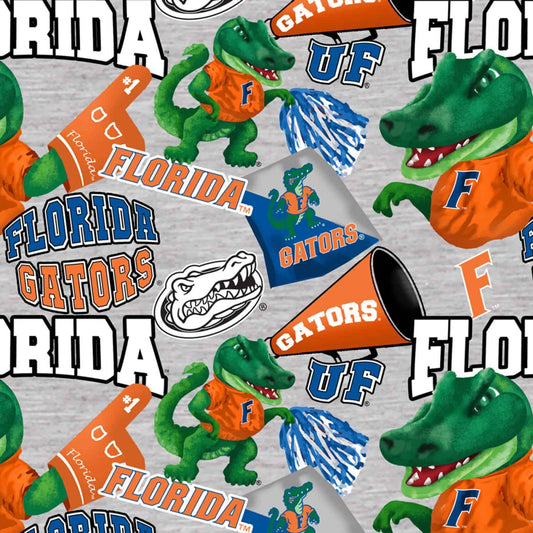 Florida Gators NCAA Collegiate Mascot Heather Gray Sykel Cotton Fabric FL-1164