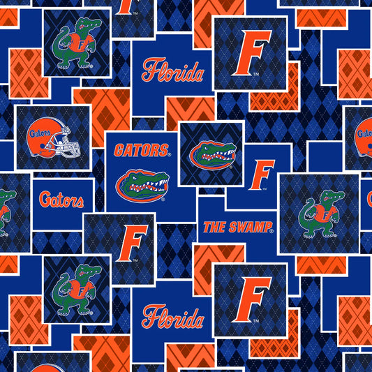 Florida Gators NCAA College Argyle Boxes Sykel Cotton Fabric FL-1371