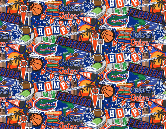 Florida Gators NCAA College Doodle Allover Sammy Sykel Cotton Fabric FL-2001