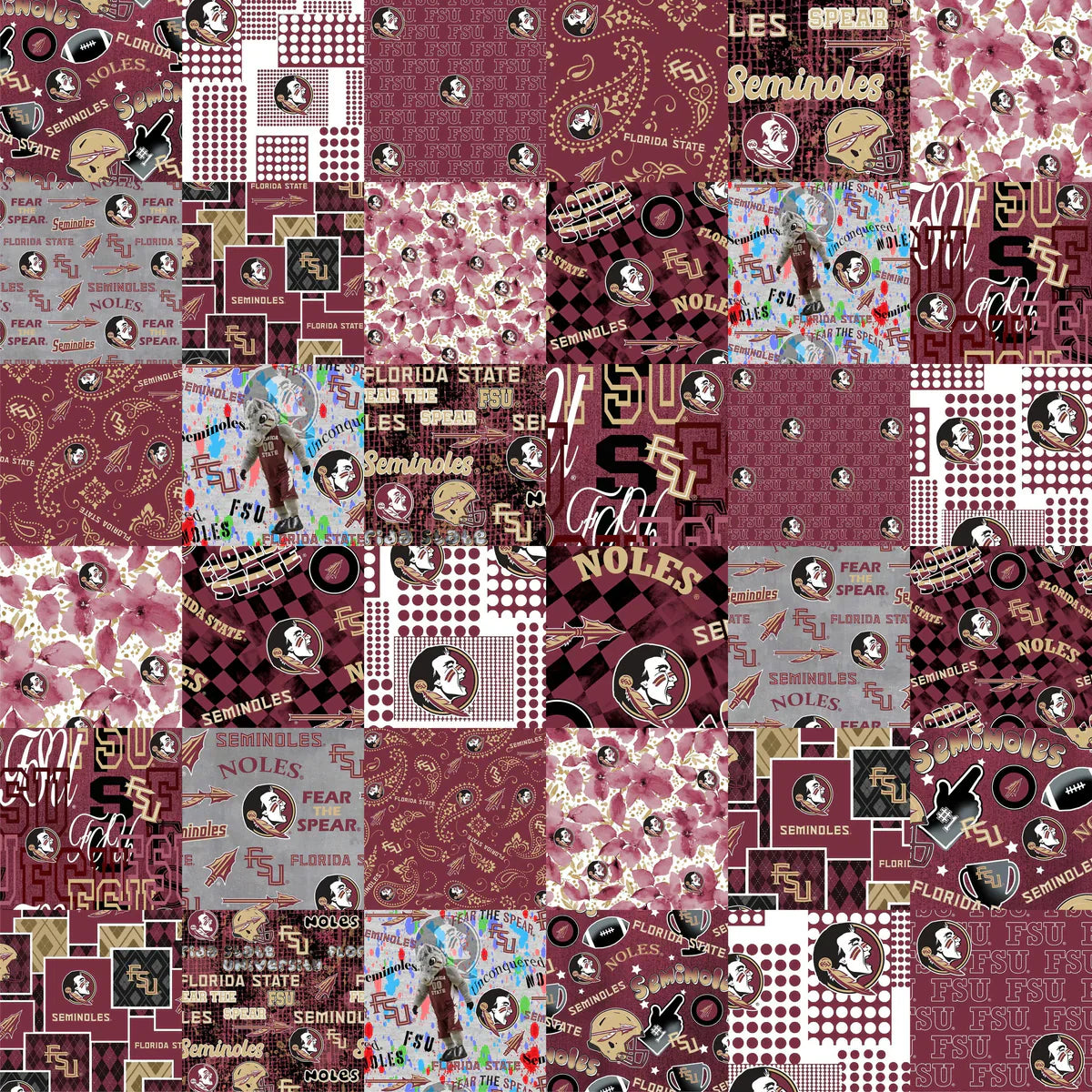 Florida State Seminoles NCAA College Cheater Quilt Allover 60" Sykel Cotton Fabric FSU-1363