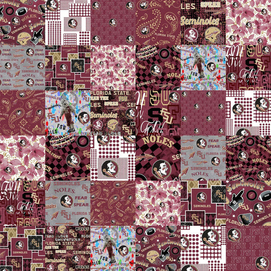 Florida State Seminoles NCAA College Cheater Quilt Allover 60" Sykel Cotton Fabric FSU-1363