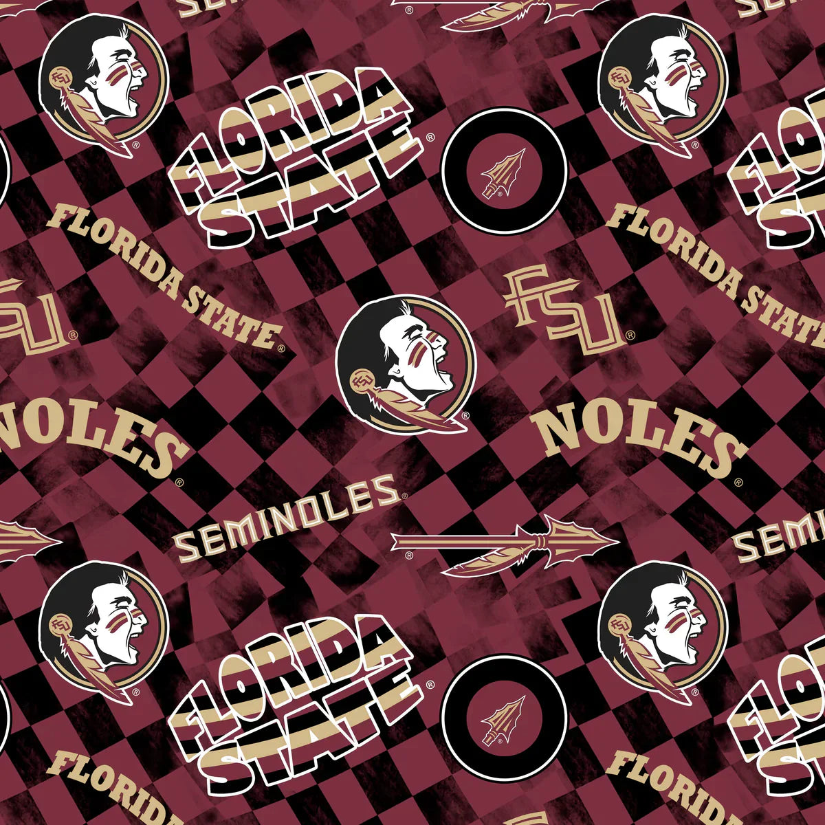 Florida State Seminoles NCAA College Check Allover Sykel Cotton Fabric FSU-1370