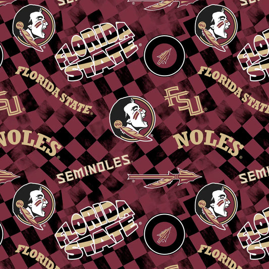 Florida State Seminoles NCAA College Check Allover Sykel Cotton Fabric FSU-1370