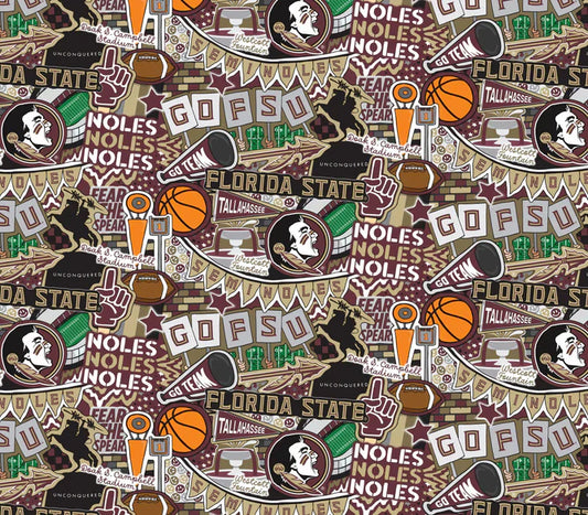 Florida State Seminoles NCAA College Doodle Allover Sammy Sykel Cotton Fabric FSU-2001
