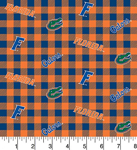 (SOLD PER BOLT) Florida University Gators NCAA College Buffalo Plaid Design Sykel Enterprises Cotton Fabric FL-1207-FB