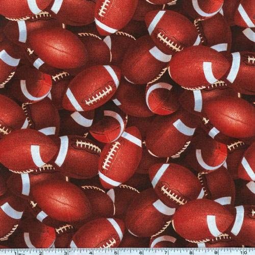 Footballs Packed Sports Elizabeth's Studio Cotton Fabric ES-130 BROWN