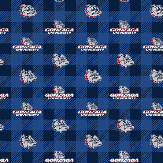 Gonzaga Bulldogs NCAA College Buffalo Plaid Sykel Enterprises Polyester Fleece Fabric GONZ-1190