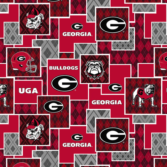 Georgia Bulldog NCAA College Argyle Boxes Sykel Cotton Fabric GA-1371
