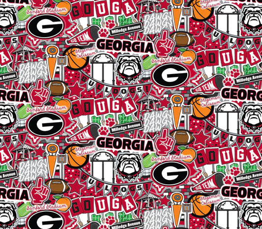Georgia Bulldog NCAA College Doodle Allover Sammy Sykel Cotton Fabric GA-2001