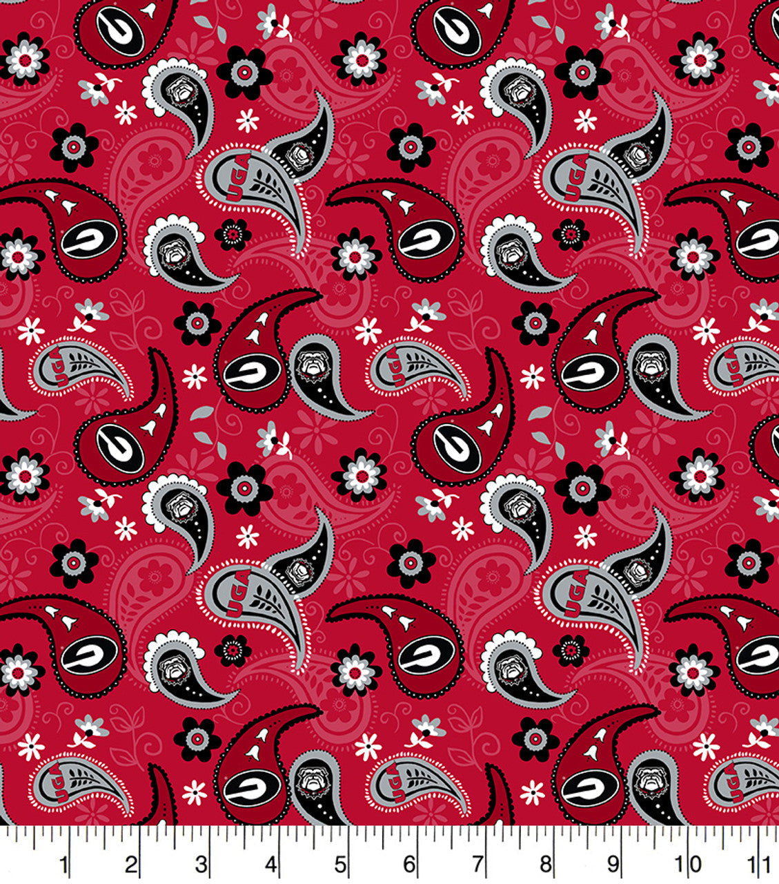 Georgia Bulldog NCAA College New Bandana Paisley Sykel Cotton Fabric GA-1200