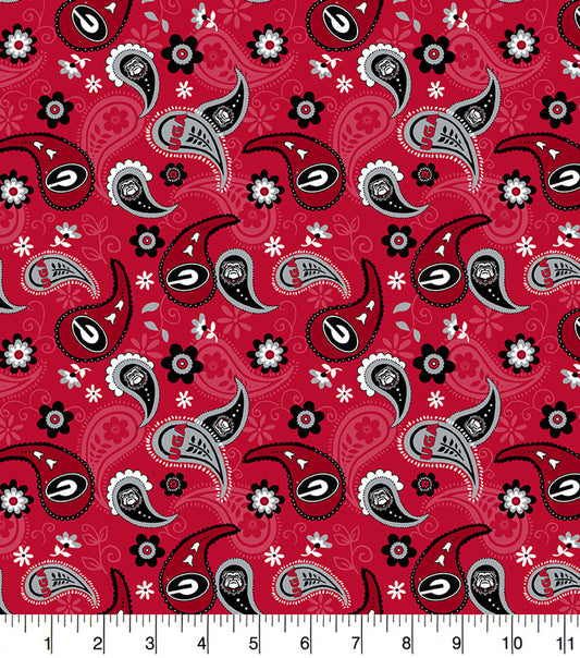 Georgia Bulldog NCAA College New Bandana Paisley Sykel Cotton Fabric GA-1200