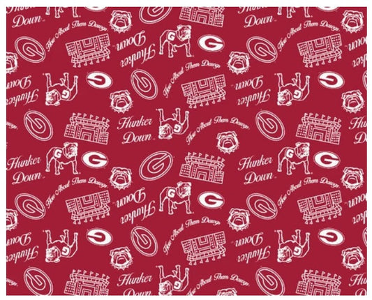 Georgia Bulldogs NCAA College Mini Stadium Logo Sykel Enterprises Cotton Fabric GA-1389