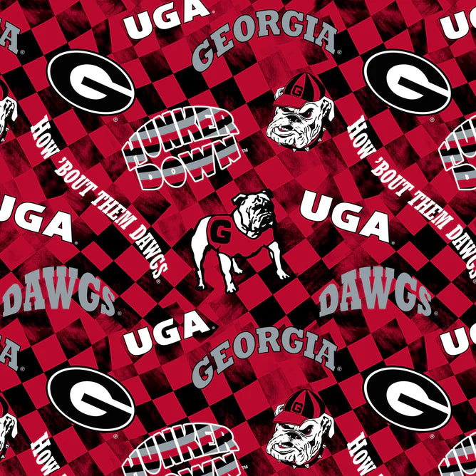 Georgia Bulldogs NCAA College Check Allover Sykel Cotton Fabric GA-1370