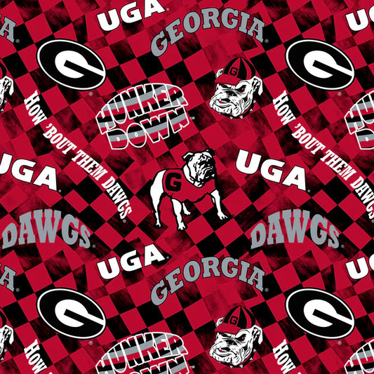 Georgia Bulldogs NCAA College Check Allover Sykel Cotton Fabric GA-1370