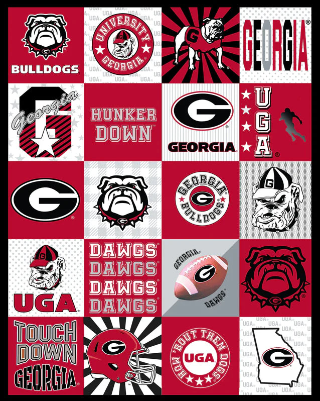 Georgia Bulldogs NCAA College Collegiate T-Shirt Panel 60"x60" Sykel Enterprises Polyester Minky Fabric GA-1362