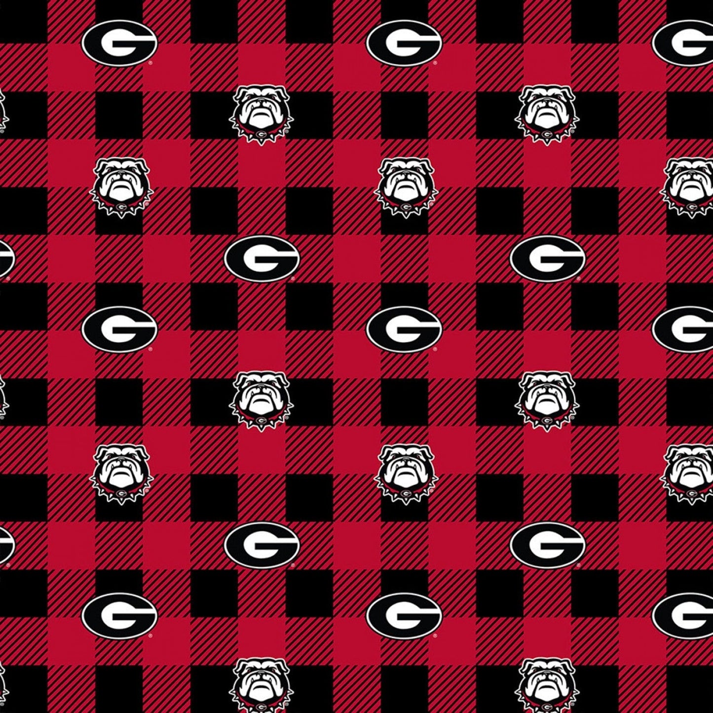 Georgia Bulldogs NCAA College UGA Buffalo Plaid Sykel 58" FLEECE fabric