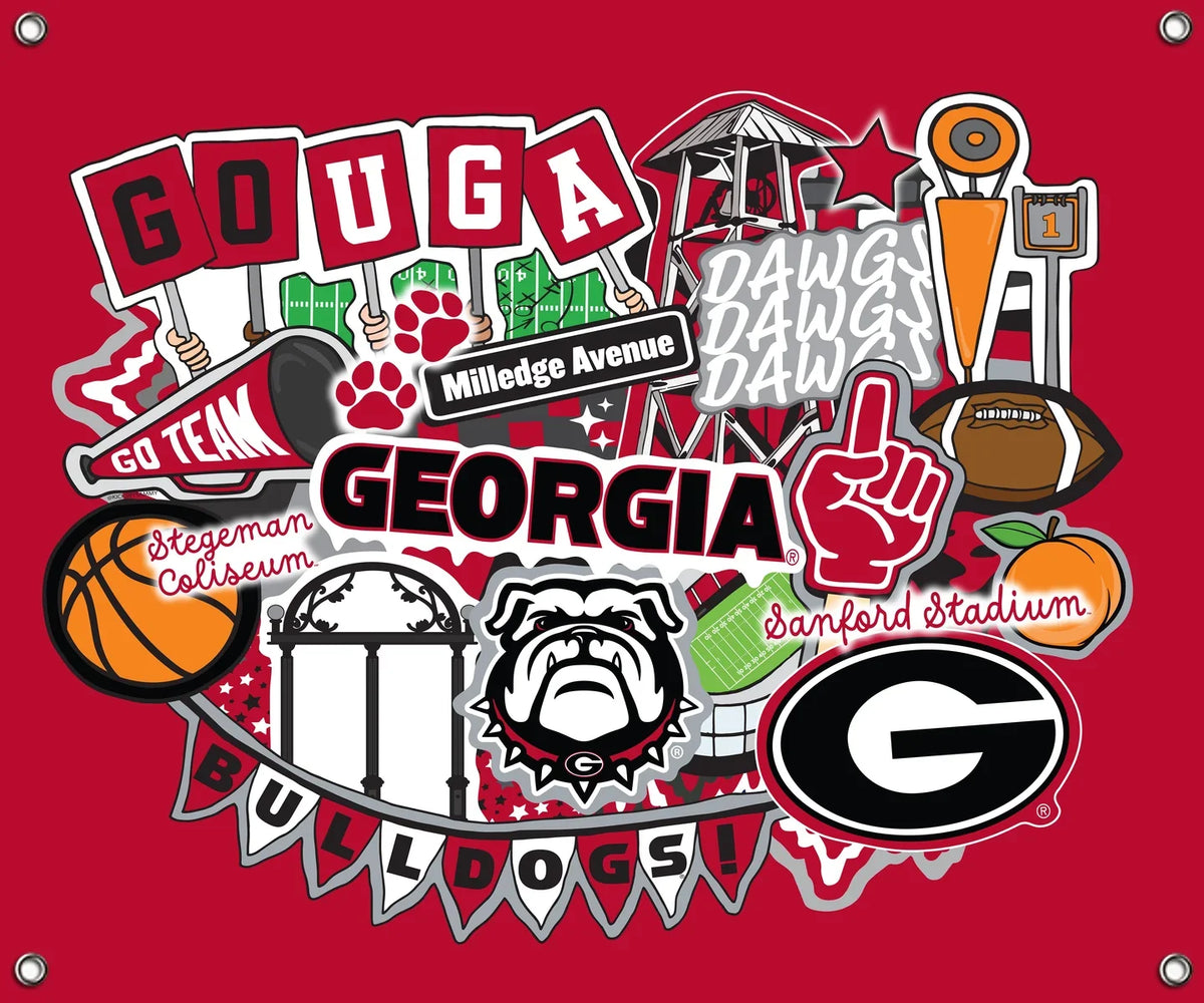 Georgia Bulldogs NCAA College Doodle Spirit Banner 58x47 inches Sykel Enterprises 4 Grommets Polyester Fabric GA-5002
