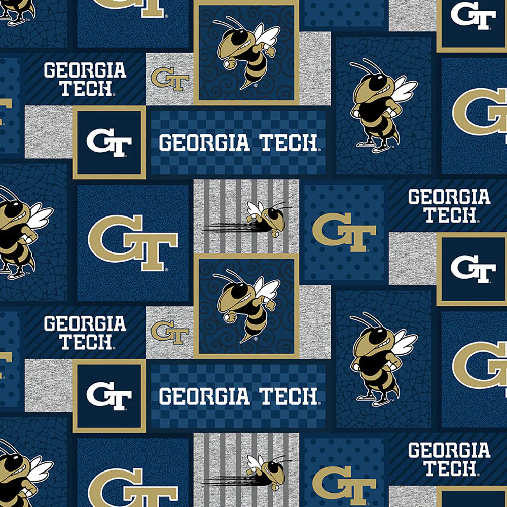 Georgia Tech Yellow Jackets NCAA College Patch Sykel Enterprises Polyester Fleece Fabric GT-1177