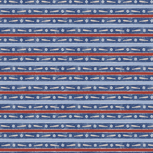 Hey, Batter Batter Bat Stripe Blue Paintbrush Studio Cotton Fabric PBS-120-25393