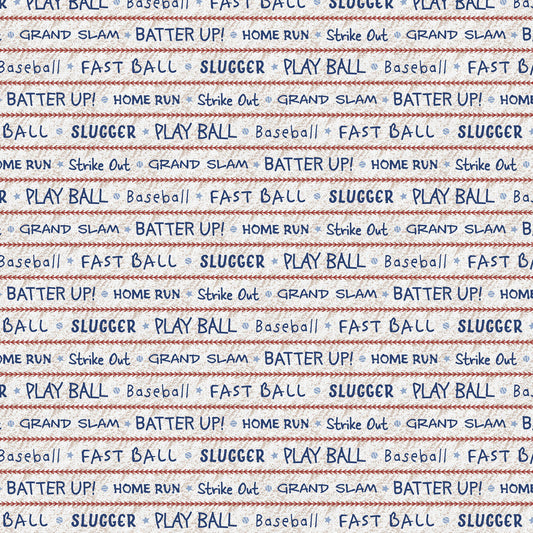 Hey, Batter Batter Play Ball Word Stripe Blue Red Paintbrush Studio Cotton Fabric PBS-120-25385