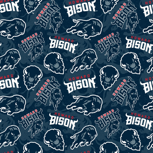 Howard Bison NCAA College Tone on Tone Logo Navy Blue Sykel Cotton Fabric HOW-1178