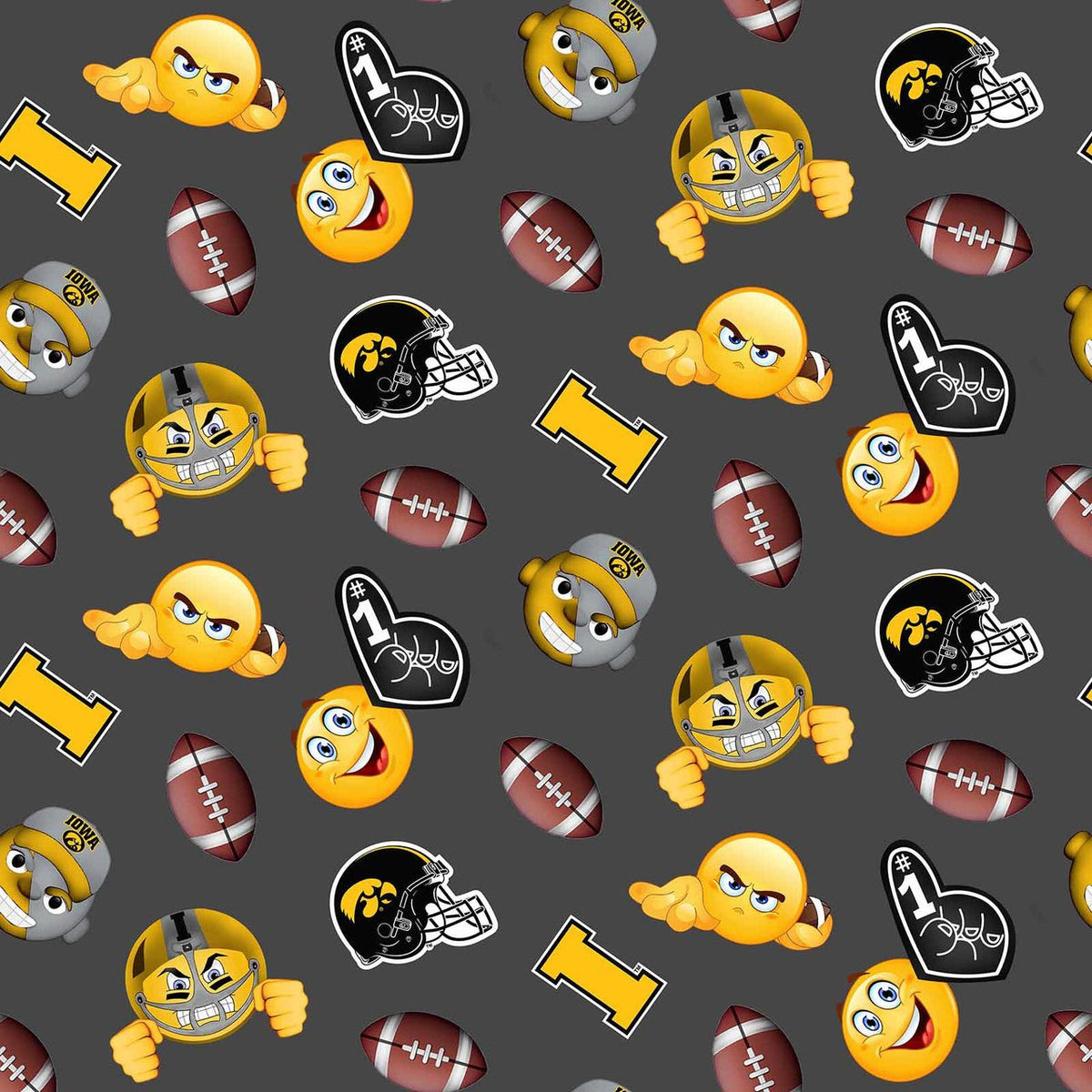 Iowa Hawkeyes NCAA College Emoji Sykel Enteprises Polyester FLEECE Fabric IA-1126