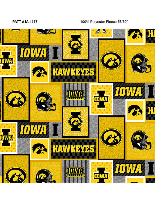 Iowa Hawkeyes NCAA College Patch Sykel Enterprises Polyester Fleece Fabric IA-1177