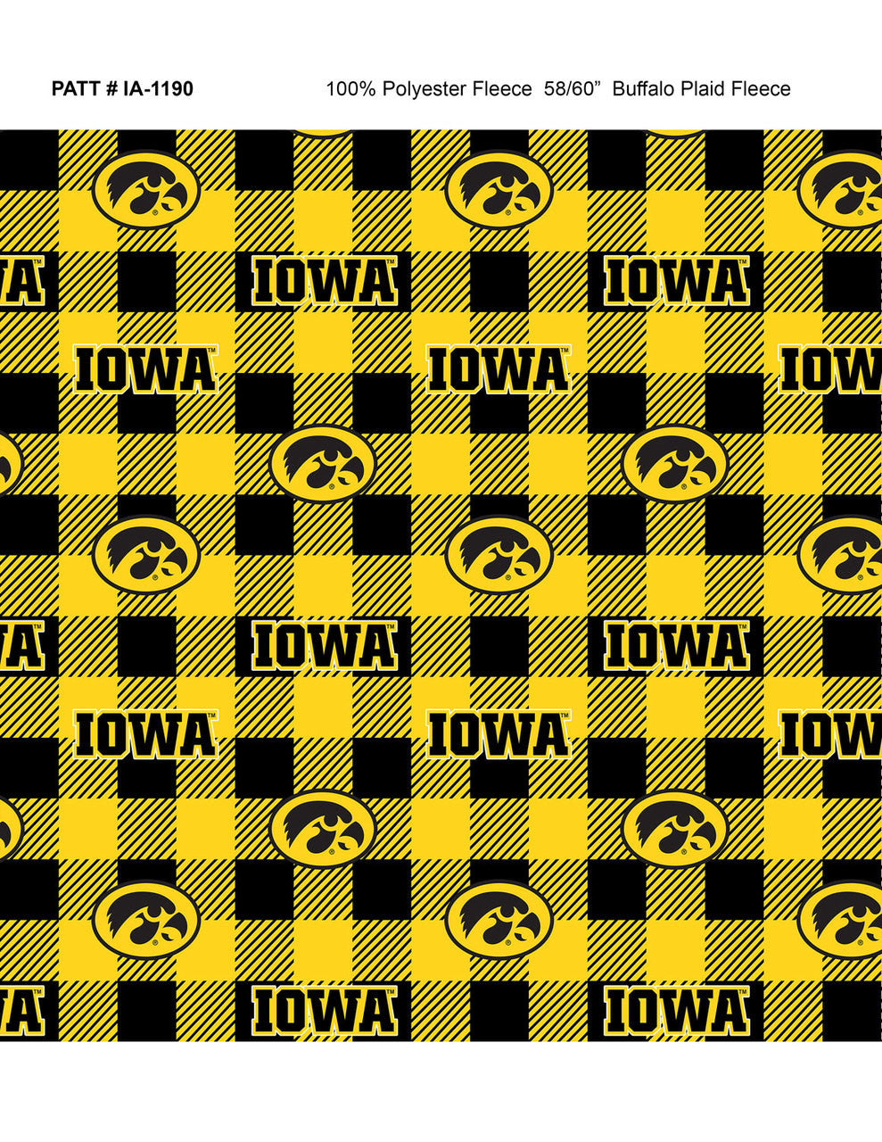 Iowa Hawkeyes NCAA College Buffalo Plaid Sykel Enterprises Polyester Fleece Fabric IA-1190