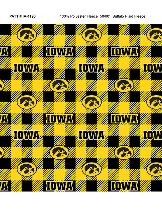 Iowa Hawkeyes NCAA College Buffalo Plaid Sykel Enterprises Polyester Fleece Fabric IA-1190