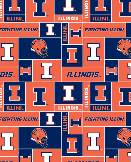 Illinois Fighting Illini NCAA College Geometric Sykel Enterprises Polyester Fleece Fabric ILL-012