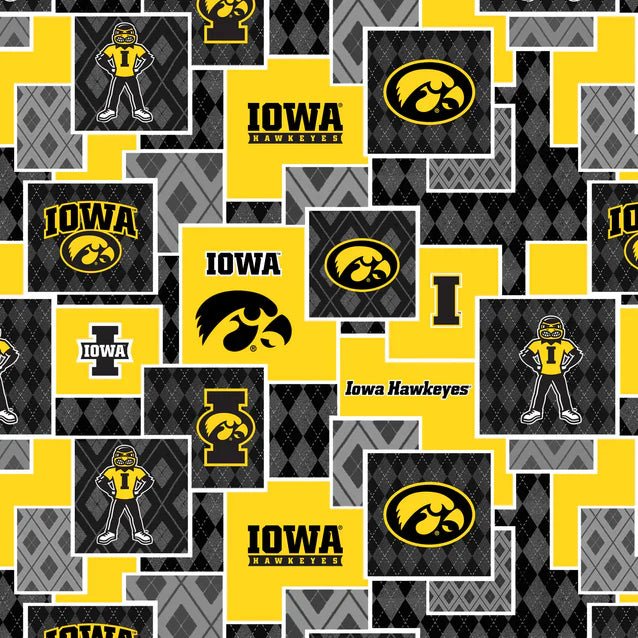 IOWA Hawkeyes NCAA College Argyle Boxes Sykel Enterprises Cotton Fabric IA-1371