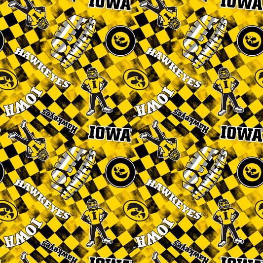 IOWA Hawkeyes NCAA College Checks Yellow Sykel Enterprises Canvas Duck Cloth Cotton Fabric IA-1380-YELLOW