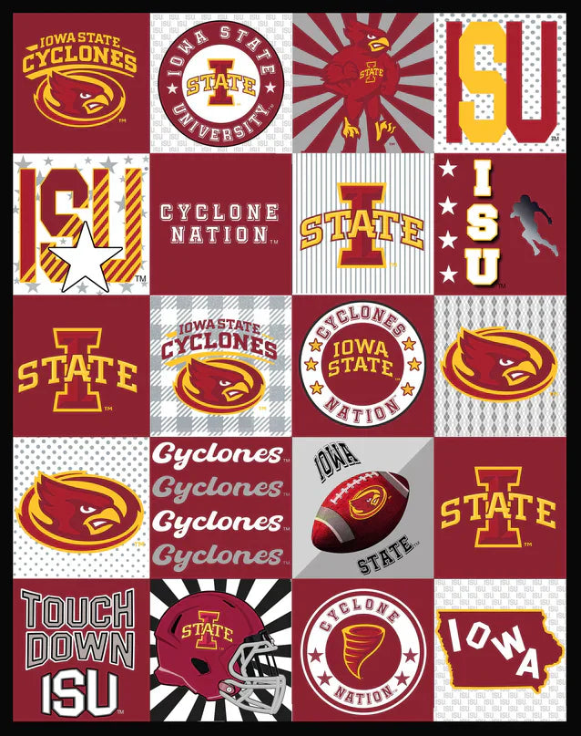 IOWA State Cyclones NCAA College Collegiate T-Shirt Panel 60"x60" Sykel Enterprises Polyester Minky Fabric ISU-1362