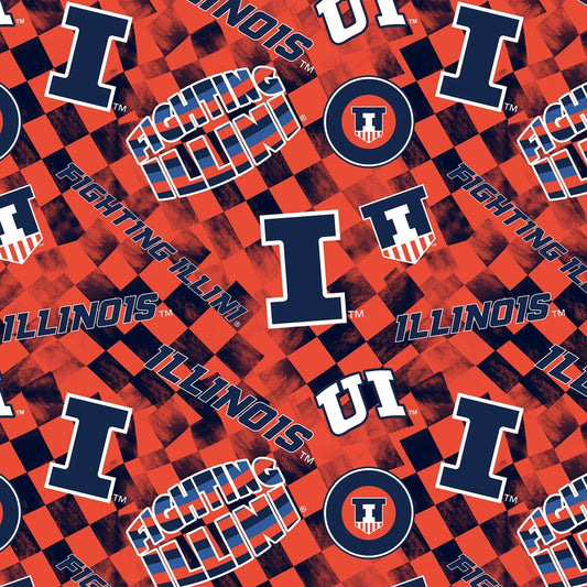Illinois Fighting Illini NCAA College Check Allover Sykel Enterprises Cotton Fabric ILL-1370