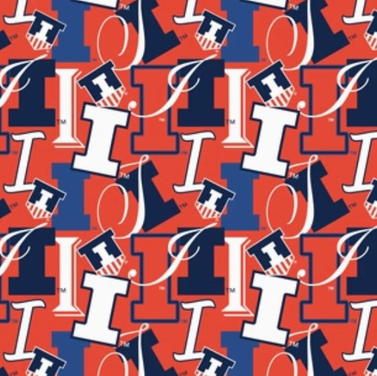 Illinois Fighting Illini NCAA College Letters Sykel Enterprises Cotton Fabric ILL-1372