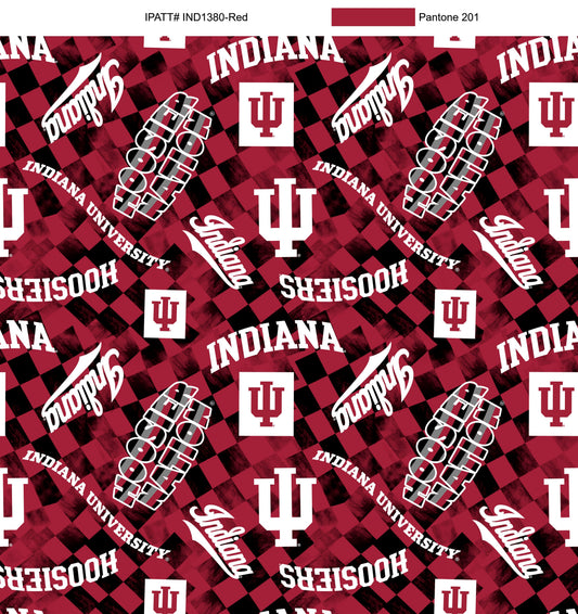 Indiana Hoosiers NCAA College Checks Red Sykel Enterprises Canvas Duck Cloth Cotton Fabric IND-1380-RED